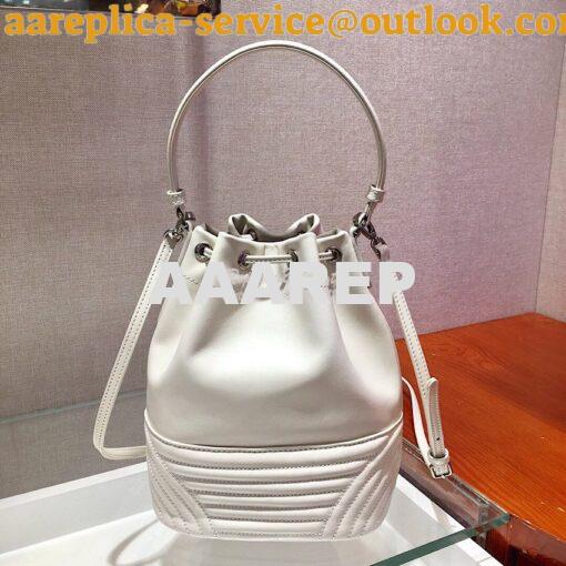 Replica Prada Leather Diagrammed Bucket bag 1bh038 White 9