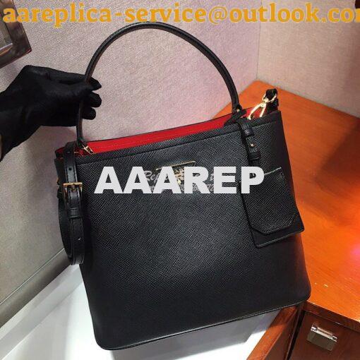 Replica Prada Panier Saffiano Leather Bag 1BA211 Black 2