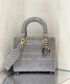 Replica Dior Medium Grey Lady D-lite Embroidered Cannage Bag M0565