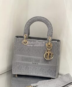 Replica Dior Medium Grey Lady D-lite Embroidered Cannage Bag M0565 2