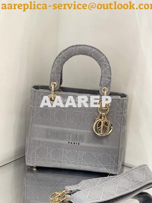 Replica Dior Medium Grey Lady D-lite Embroidered Cannage Bag M0565 2