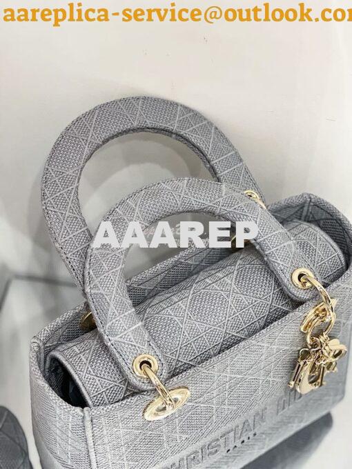 Replica Dior Medium Grey Lady D-lite Embroidered Cannage Bag M0565 6