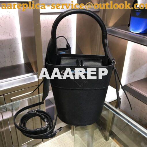 Replica Prada Ouverture Leather Bucket Bag 1BE015 Black 2