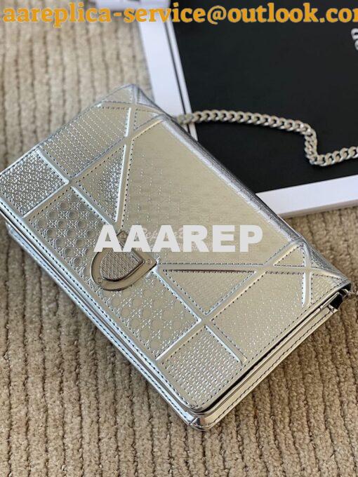 Replica Dior Diorama Pouch In Metallic Silver Calfskin S0328 2