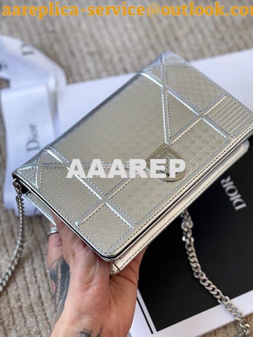 Replica Dior Diorama Pouch In Metallic Silver Calfskin S0328 3