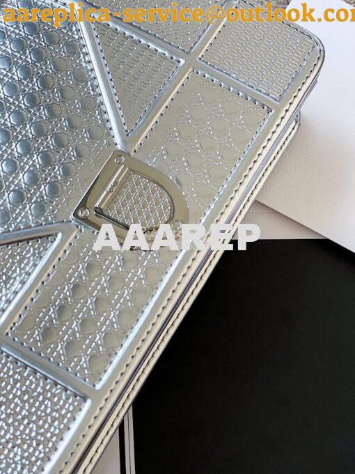 Replica Dior Diorama Pouch In Metallic Silver Calfskin S0328 4