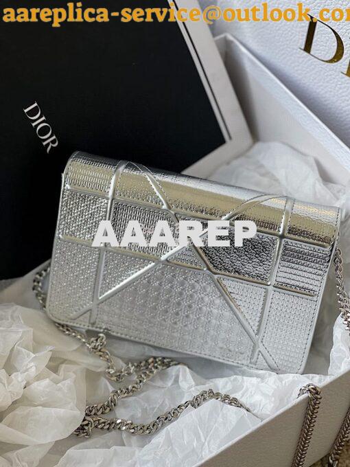 Replica Dior Diorama Pouch In Metallic Silver Calfskin S0328 7