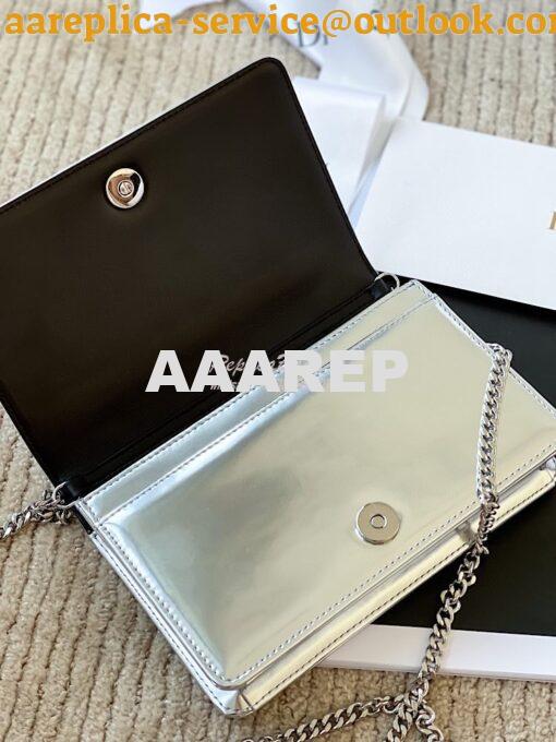 Replica Dior Diorama Pouch In Metallic Silver Calfskin S0328 8