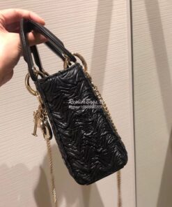 Replica Dior Mini Black Lady Dior Wavy Shiny Crinkled Lambskin Bag  M0 2