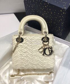 Replica Dior Mini Chalk White Lady Dior Wavy Shiny Crinkled Lambskin B