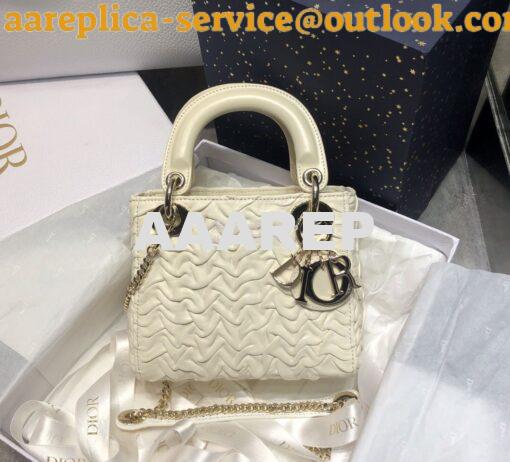 Replica Dior Mini Chalk White Lady Dior Wavy Shiny Crinkled Lambskin B