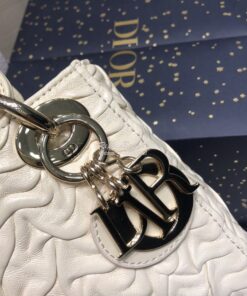 Replica Dior Mini Chalk White Lady Dior Wavy Shiny Crinkled Lambskin B 2