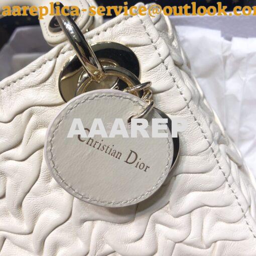 Replica Dior Mini Chalk White Lady Dior Wavy Shiny Crinkled Lambskin B 3