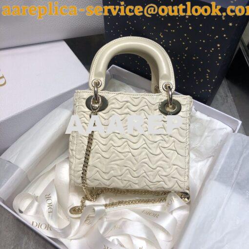 Replica Dior Mini Chalk White Lady Dior Wavy Shiny Crinkled Lambskin B 4