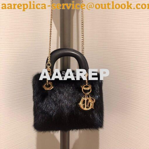 Replica Dior Lady Dior Mink Fur Bag in Lambskin M5050S Black