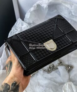 Replica Dior Diorama Pouch In Metallic Black Calfskin S0328 2