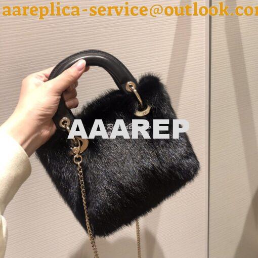 Replica Dior Lady Dior Mink Fur Bag in Lambskin M5050S Black 6