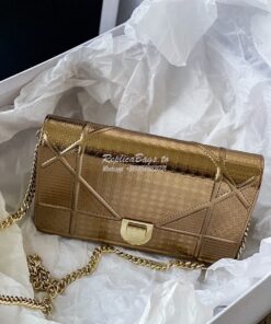 Replica Dior Diorama Pouch In Metallic Gold Calfskin S0328 2