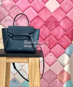 Replica Celine Nano Belt Bag Abyss Blue Grained Calfskin 185003 2