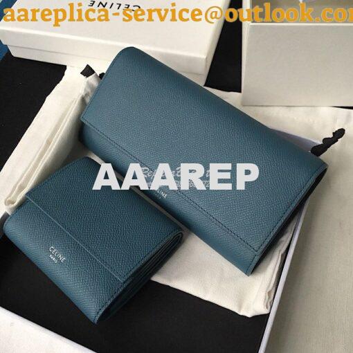 Replica Celine Large Flap Wallet In Grained Calfskin 10B563 Blue