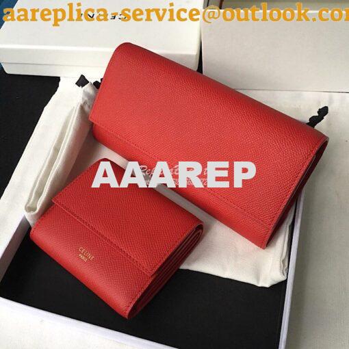 Replica Celine Large Flap Wallet In Grained Calfskin 10B563 Red