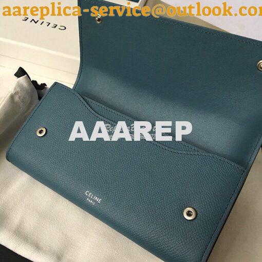 Replica Celine Large Flap Wallet In Grained Calfskin 10B563 Blue 6