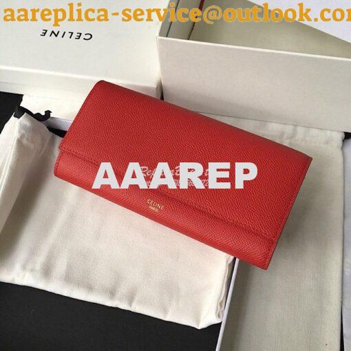 Replica Celine Large Flap Wallet In Grained Calfskin 10B563 Red 2