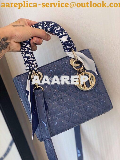 Replica Dior Small Lady Dior Patent Calfskin Bag Denim Blue 2