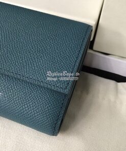 Replica Celine Small Trifold Wallet In Grained Calfskin 10B573 Blue 2