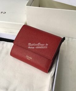 Replica Celine Small Trifold Wallet In Grained Calfskin 10B573 Dark Re