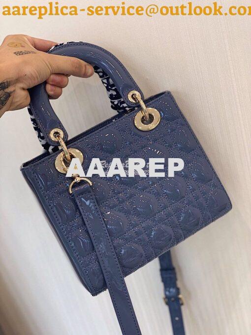 Replica Dior Small Lady Dior Patent Calfskin Bag Denim Blue 6