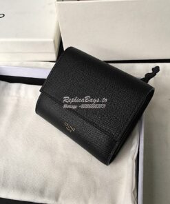 Replica Celine Small Trifold Wallet In Grained Calfskin 10B573 Black