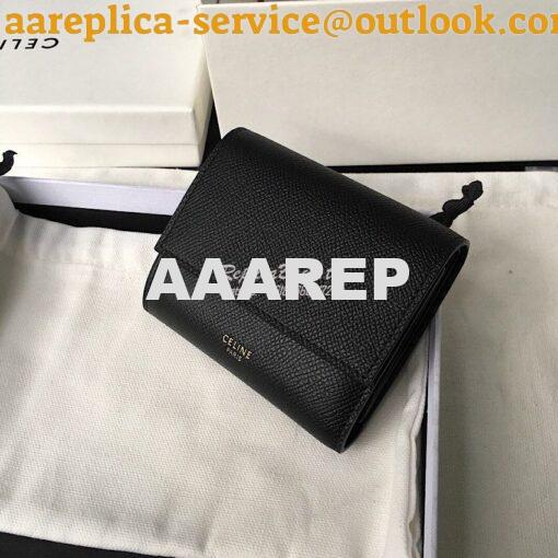 Replica Celine Small Trifold Wallet In Grained Calfskin 10B573 Black