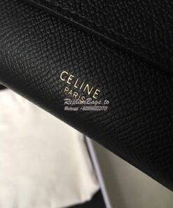 Replica Celine Small Trifold Wallet In Grained Calfskin 10B573 Black 2