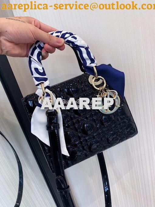 Replica Dior Small Lady Dior Patent Calfskin Bag Black 2