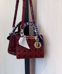 Replica Dior Small Lady Dior Patent Calfskin Bag Wine