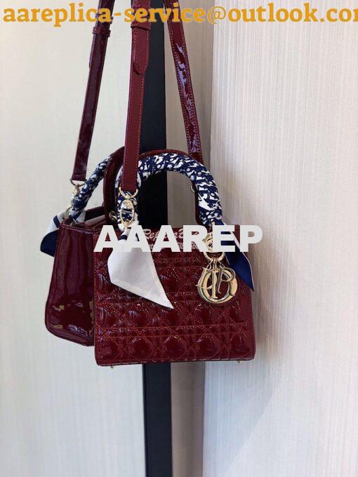 Replica Dior Small Lady Dior Patent Calfskin Bag Wine