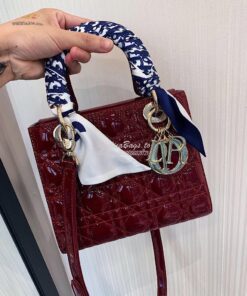 Replica Dior Small Lady Dior Patent Calfskin Bag Wine 2