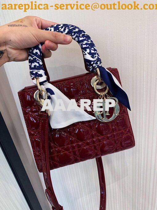 Replica Dior Small Lady Dior Patent Calfskin Bag Wine 2