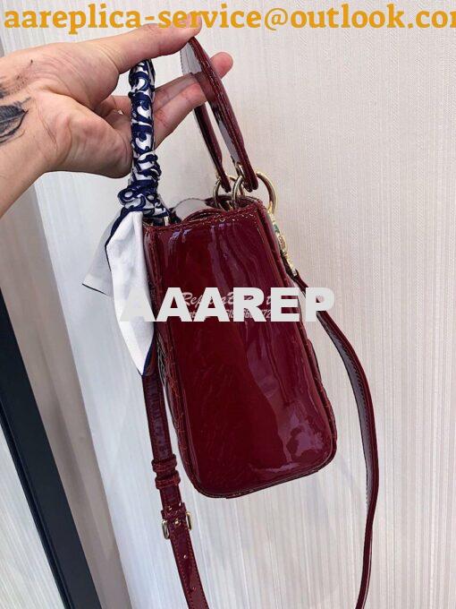 Replica Dior Small Lady Dior Patent Calfskin Bag Wine 5