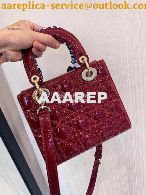 Replica Dior Small Lady Dior Patent Calfskin Bag Wine 6