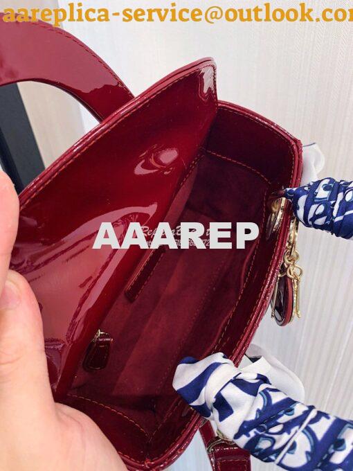 Replica Dior Small Lady Dior Patent Calfskin Bag Wine 8