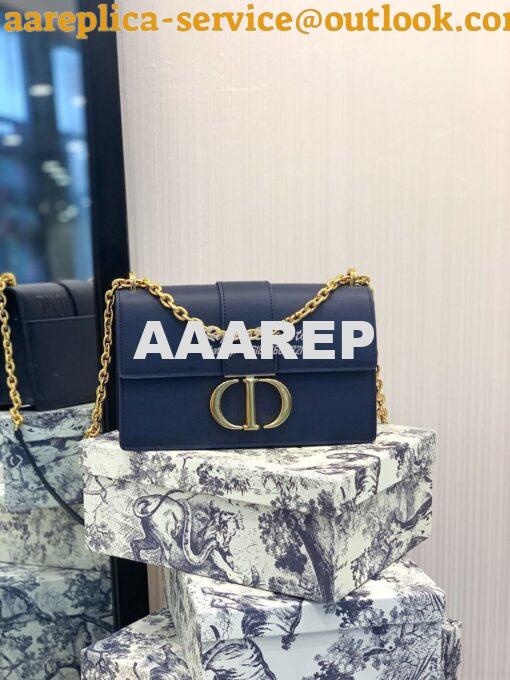 Replica Dior 30 Montaigne Grained Calfskin Bag with Chain M9208 Blue