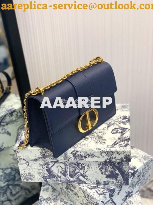 Replica Dior 30 Montaigne Grained Calfskin Bag with Chain M9208 Blue 5