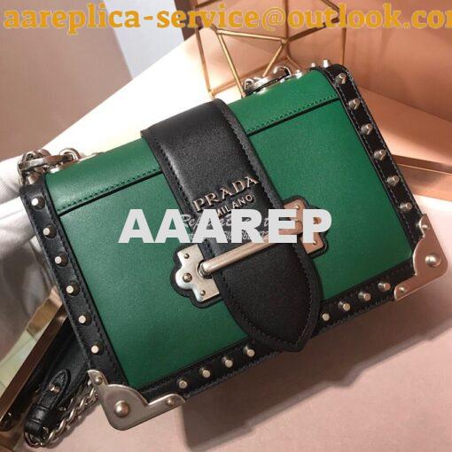 Replica Prada Cahier Studded Leather Bag 1BD045 Green