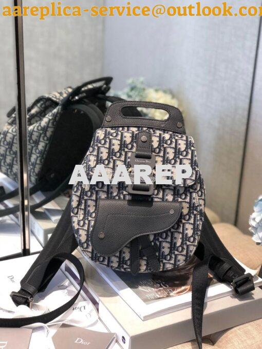 Replica Dior Navy Blue Oblique Jacquard Mini Saddle Backpack