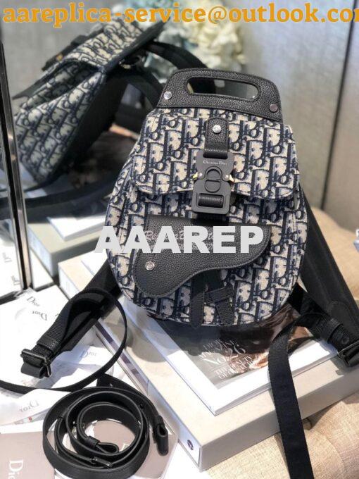 Replica Dior Navy Blue Oblique Jacquard Mini Saddle Backpack 2