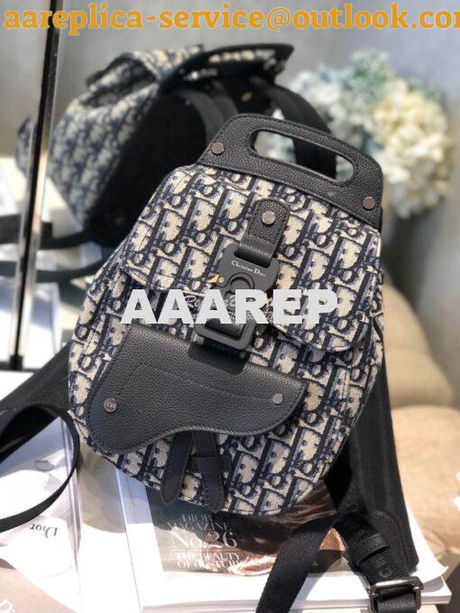 Replica Dior Navy Blue Oblique Jacquard Mini Saddle Backpack 3