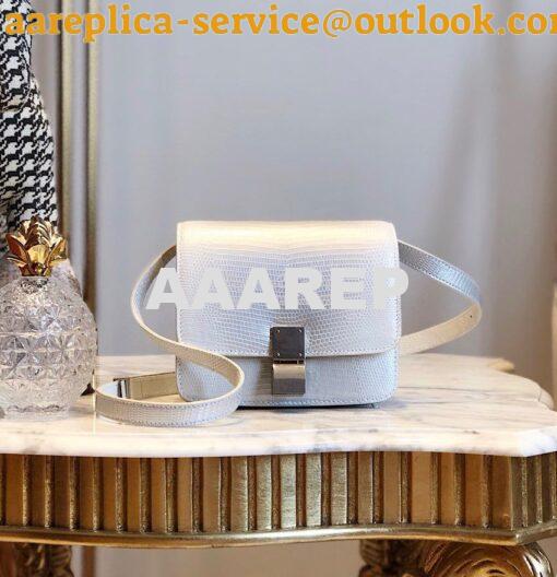 Replica Celine Classic Box Bag in Lizard Leather Silvery White