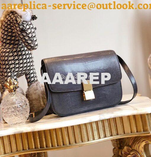 Replica Celine Classic Box Bag in Lizard Leather Dark Grey